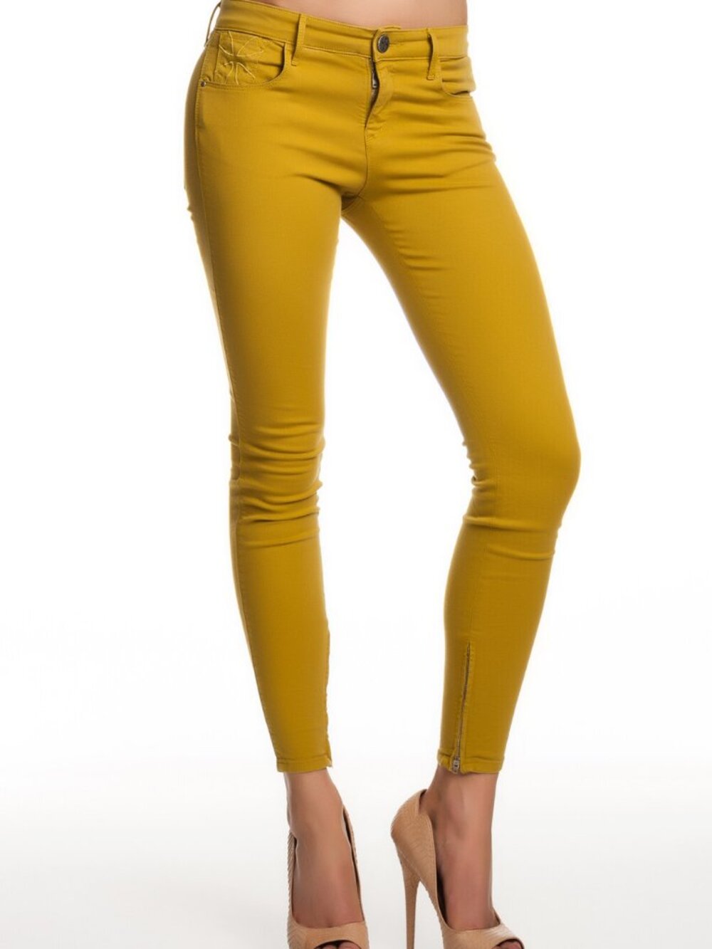 Habitual Almas Zip Skinny Jean Tapestry Mustard Yellow Ankle Zip Size 24 NWT